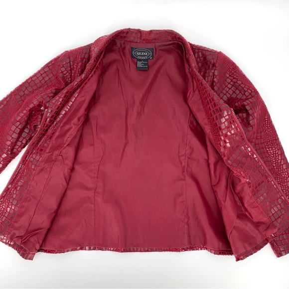 Selene Sport Red Embossed Animal Print Zipper Front Vinyl Jacket, 14 - Picture 14 of 16